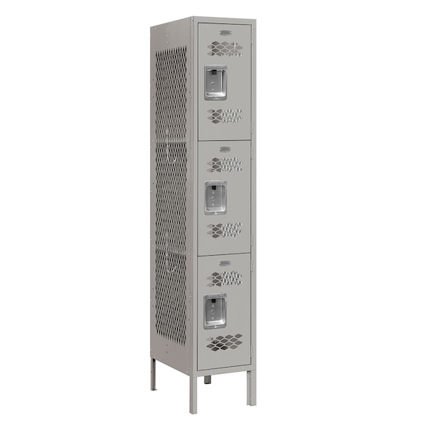 Salsbury Industries 3 Tier Vented Locker, 12"Wx66"Hx18"D, 3 Door, Gray, Unassembled 73158GY-U - main
